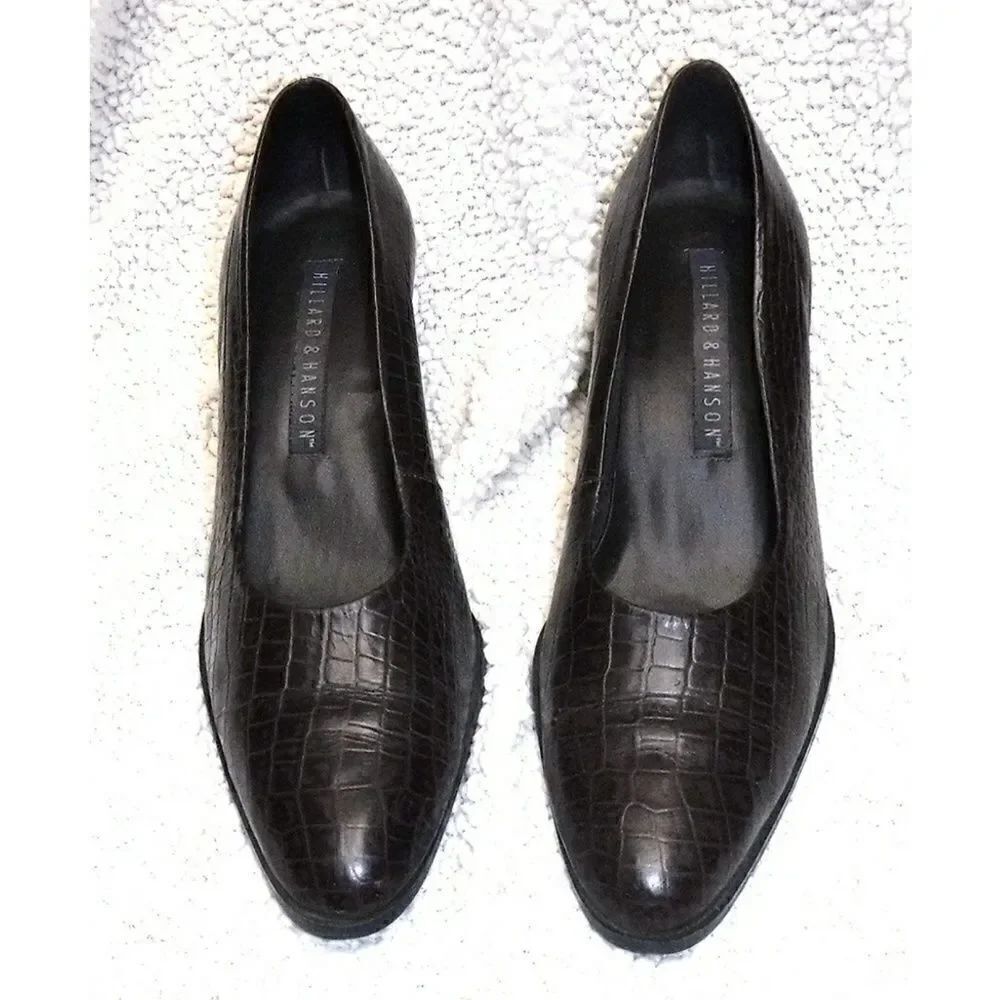 Hillard & Hanson brown leather textured heels